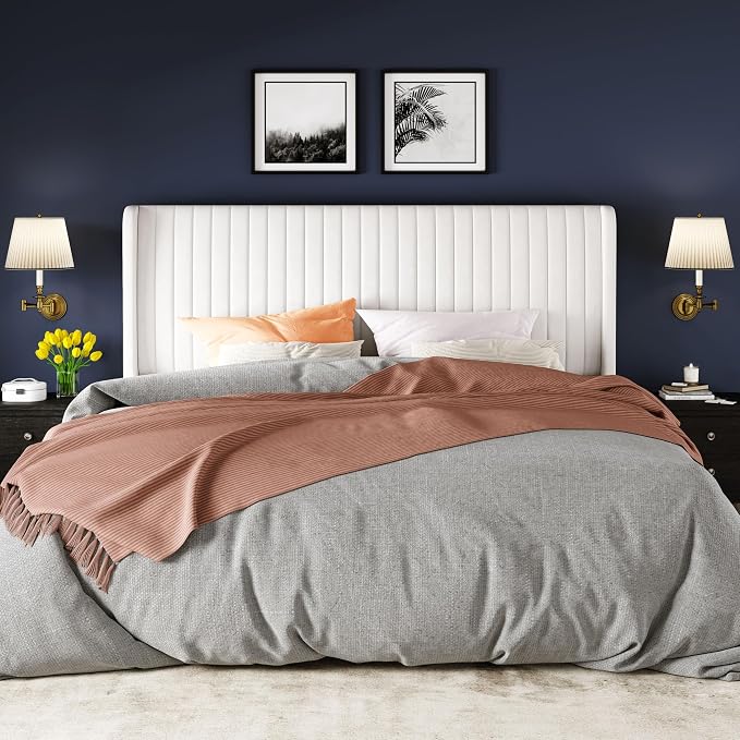 Allewie King Size Velvet Bed Frame/Vertical Channel Tufted Wingback - Image 3
