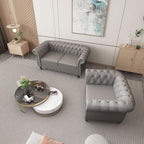 ORRD 2 Piece Living Room Set, Chesterfield Leather Sofa Couch Chair - Image 8