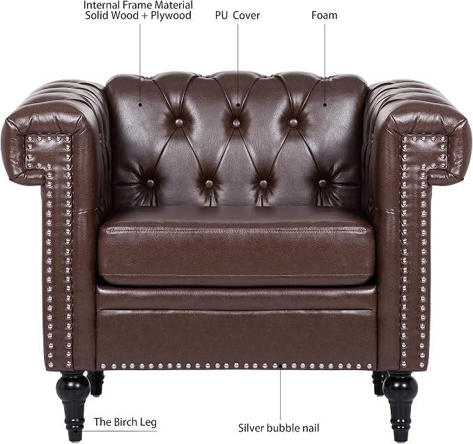 GDFStudio 39" Mid-Century Modern Sofa PU Leather Accent Couch - Image 5