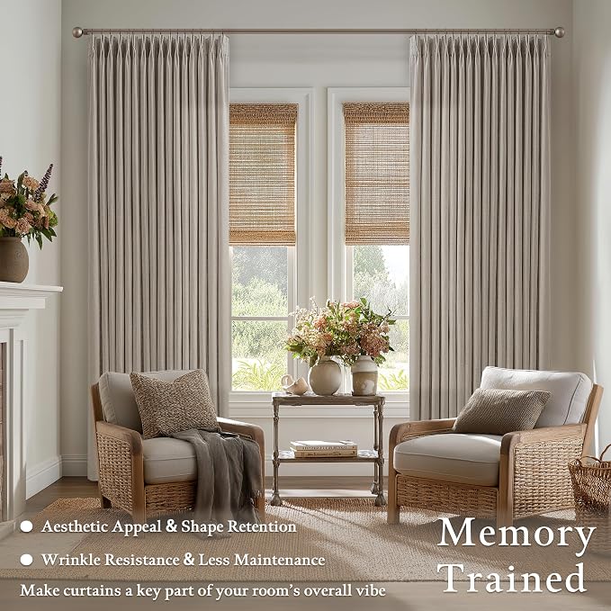 Taupe Brown Pinch Pleated Semi Sheer Linen Blend Drapes 112 Inches Long 50W | - Image 6