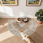 Madane Washable Half Circle Round Rug 2x3 Small Moon Rugs, Turmeric/Grey | - Image 2