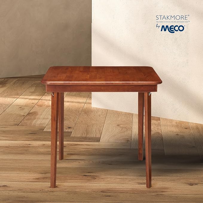 MECO Stakmore Classic Straight Edge Solid Wood Folding Card Table, Cherry Frame - Image 5