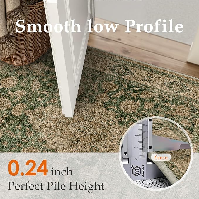 3x8 Green Retro Floral Washable Runner Rug - Image 8