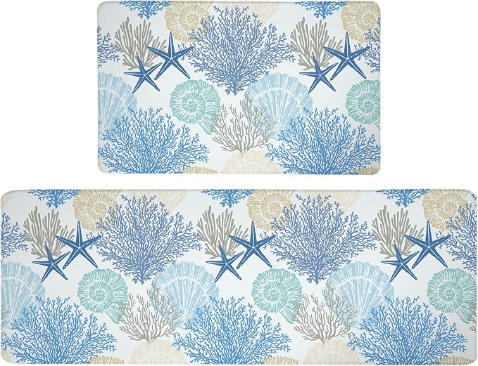 Tritard Coastal Beach Theme Kitchen Mats Rugs Set of 2 Anti Fatigue Kitchen Mats - Image 7
