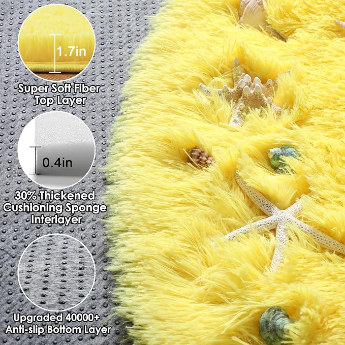 Yellow Round Rugs 5ft for Bedroom Living Room, Fluffy Circle Area Rug for Kids - Image 2