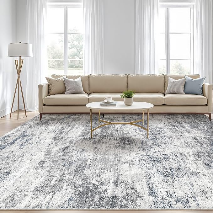 LOONGRUG 7x9 Area Rug Washable Large Neutral Modern Living Room Rugs | Abstract - Image 5