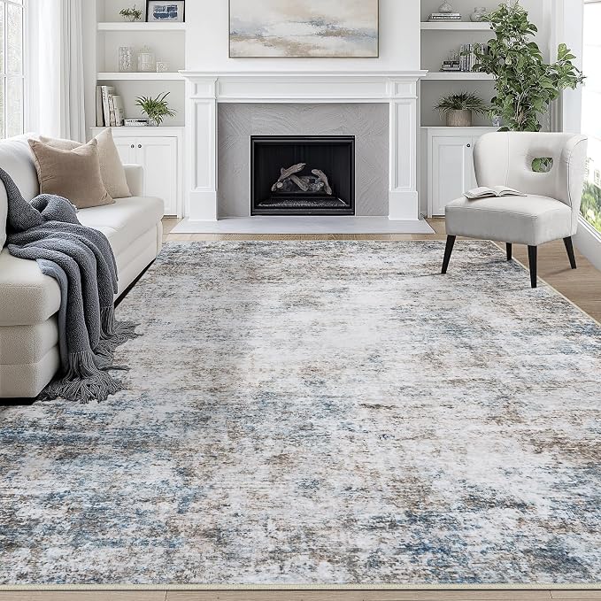 9x12 Area Rugs for Living Room Washable Bedroom Dining Room Brown Blue | Modern by Aelenmu