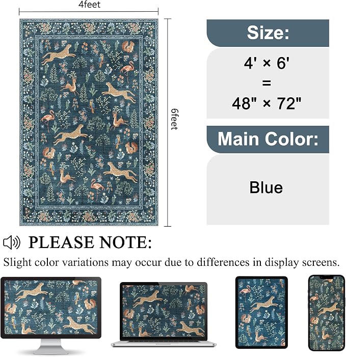 DUKINO 4x6 Area Rug, Non Slip Animal Washable Rug - Image 2