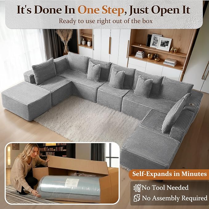 168" Cloud Sectional Couch, Comfort U Shaped Sofa - Image 3