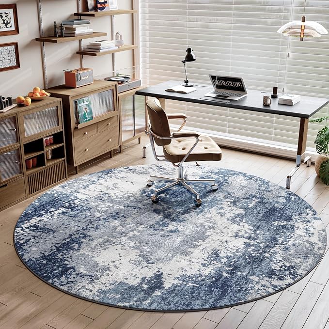 Blue Round Area Rugs 4ft Washable Circle Rug - Image 2