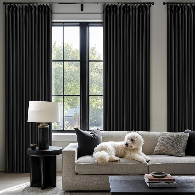 Black 80 Inch Pinch Pleated 100% Blackout Curtains - Image 7
