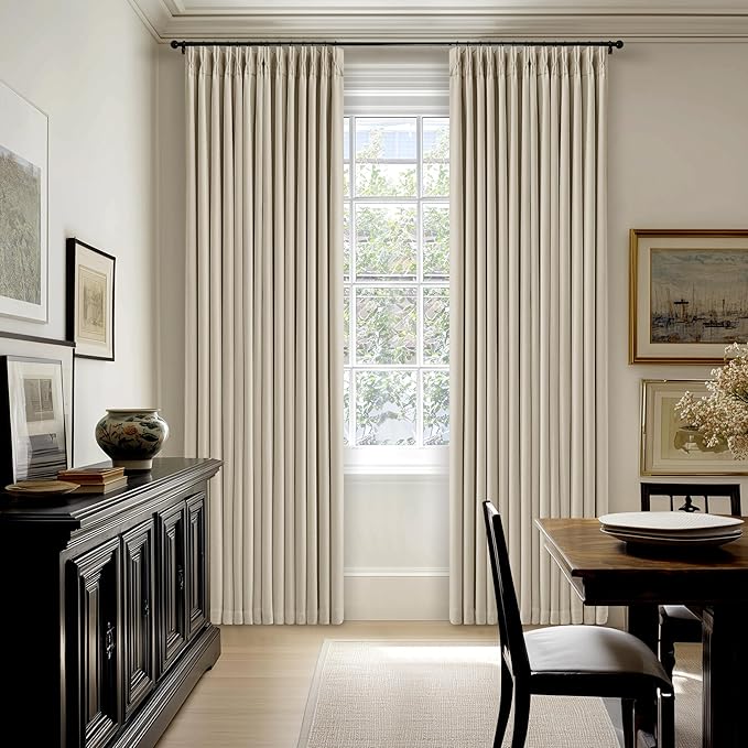Extra Long Blackout Pleated 126 Inch Curtains Floor Ceiling Oatmeal Beige | - Image 8