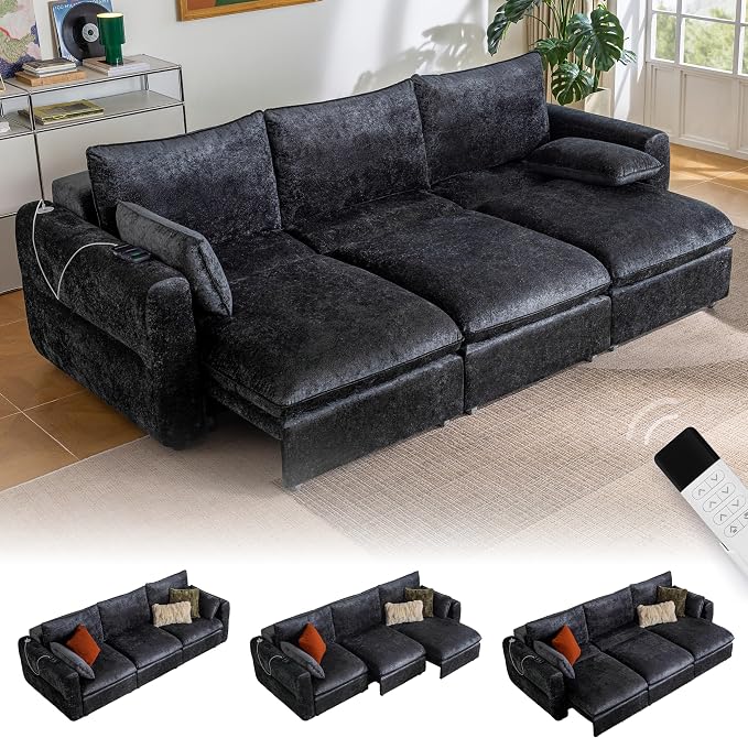 103" Electric Pull Out Sleeper Sofa Bed, 2in1 Convertible Power Extendable by CHICHOUSE