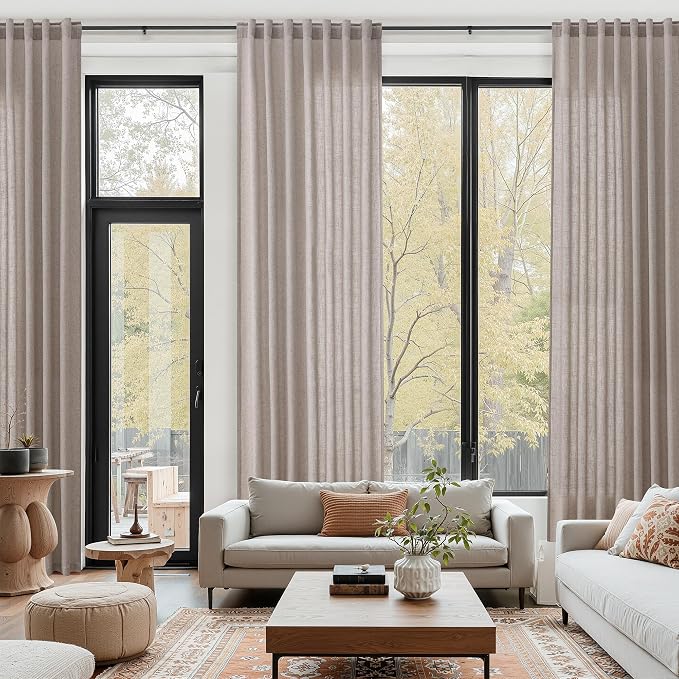 Brownish Grey Linen Curtains for Living Room Extra Long 132 Inches Long Back by Nanspring