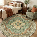 RELEANY Washable Area Rug, Round 6ft, Brick/Brown/Green | Non-Slip, Water - Image 3