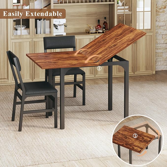 HUAHUU Dining Table Set for 4, Extendable Kitchen Table Cushion Chairs Set of 4 - Image 3