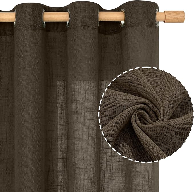 Semi Sheer Linen Curtains 45 Inch Length, Linen Textured Light Filtering Panels - Image 2