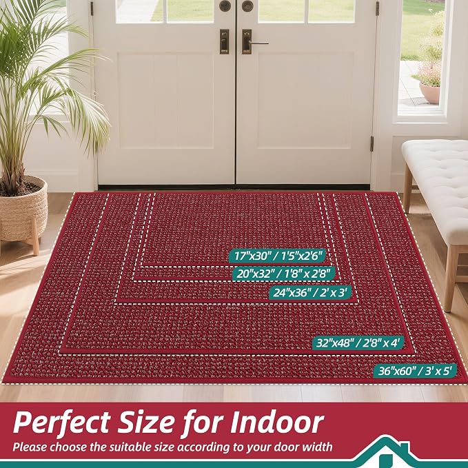 BEQHAUSE Dirt Trapper Door Mat 32" x 48", Non-Slip Washable Doormats, Low - Image 2