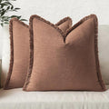 MIULEE Linen Fringe Decorative Fall Euro Throw Pillow Covers Brick 24x24 | Set by MIULEE