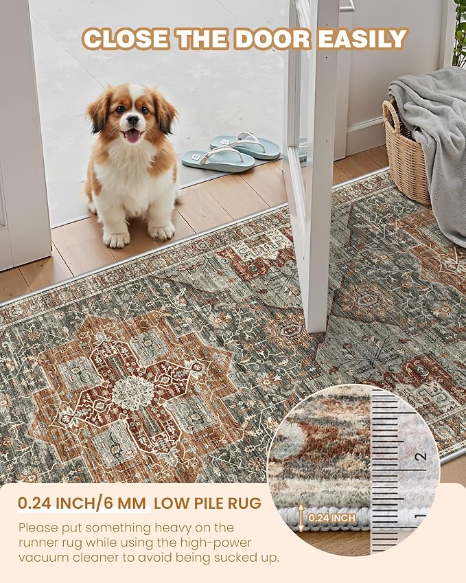 Runner Rug 2x8 Runners for Hallways Washable Rugs, Non Slip Low Pile Soft - Image 6