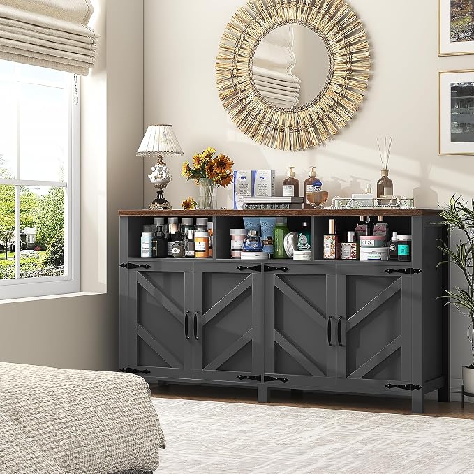 knoworld Buffet Sideboard with Storage Farmhouse with 4 Doors, Dining Room - Image 9