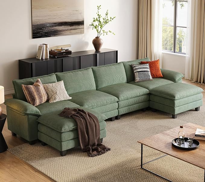 LINSY HOME 157" Modular U-Shaped Sectional Sofa, 4-Seat Corduroy Modern Cloud by LINSYHOME