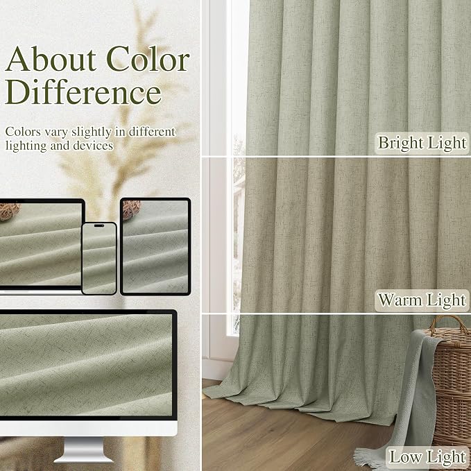 100% Blackout Linen Curtains 98 Inch Wide by 52 Inch 2 Panels Set - Image 7