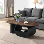 Modern Oval Coffee Table, 47.24" Brown Wood Top Coffee Table - Image 2