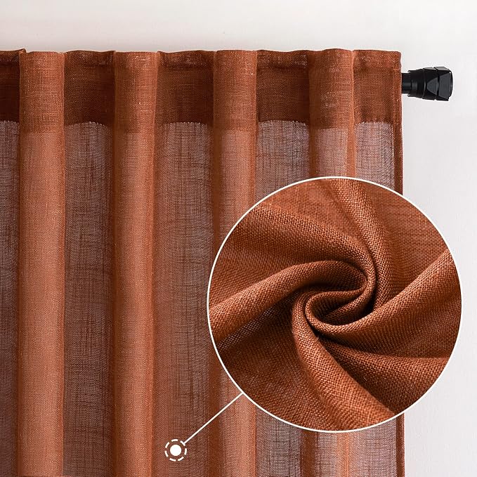 MIULEE Burnt Orange Fall Linen Curtains 52x96 Inch - Image 2