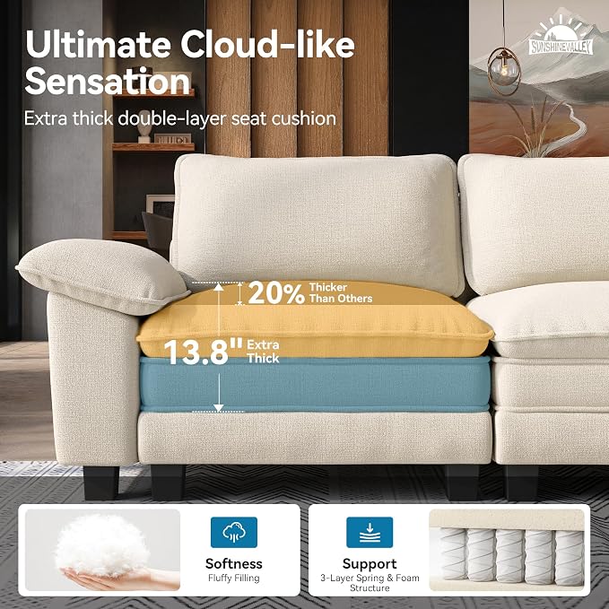 SUNSHINE VALLEY 87.5'' Oversized Loveseat Couch and Chair Set, 3-Seat Chenille - Image 3