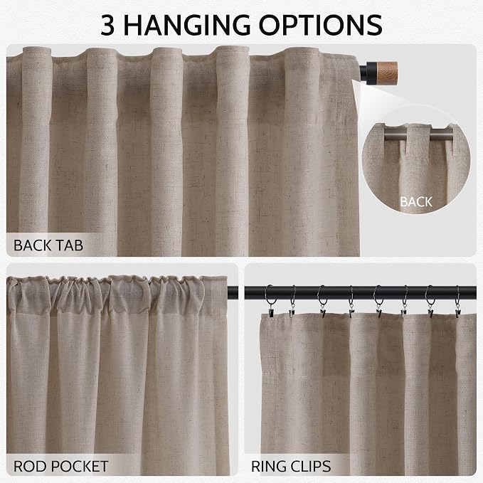 108 Inch Long Curtains for Living Room Ecru Linen Blend Light Filtering Semi - Image 2