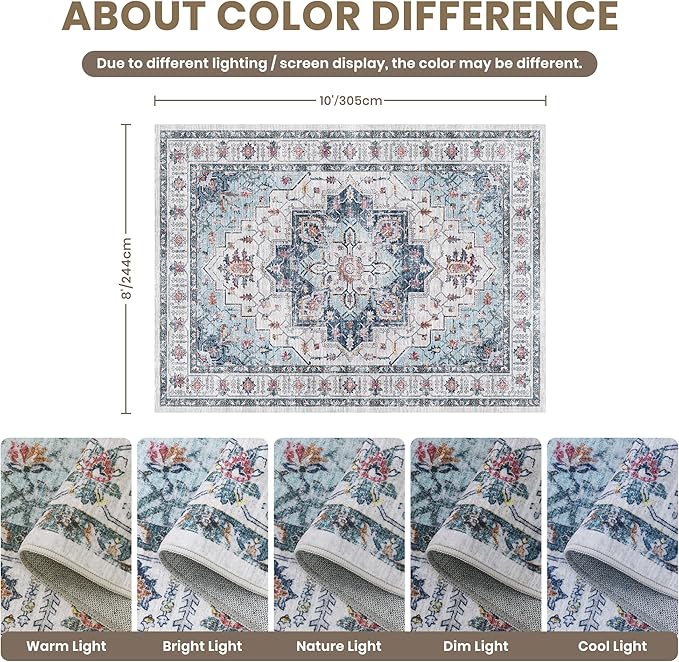 8x10 Area Rugs for Living Room, Large Washable Rug, Dining Room, Low Pile - Image 2