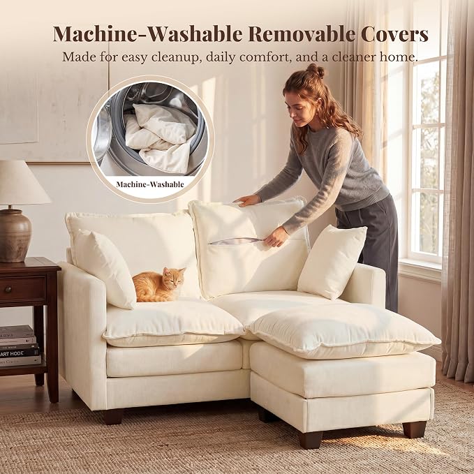 Loveseat Sofa with Ottoman, Cloud 3-Layer Cushion & 27" Deep Seat Modern Small - Image 7