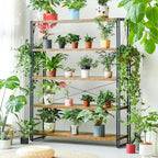 HCHQHS Bookshelf, 5-Tier Industrial Bookcase, Rustic Open Book Shelf, - Image 8