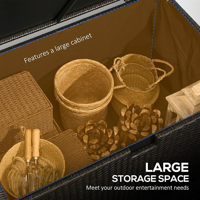Outsunny 113 Gallon Deck Box, Rattan Outdoor Storage Box, Waterproof Storage - Image 3