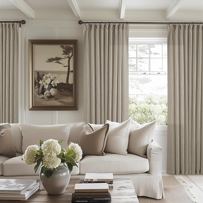 Burlywood Taupe Pinch Pleated Linen 108 Inch Curtains 60 Inch Width 1 Panel | - Image 7