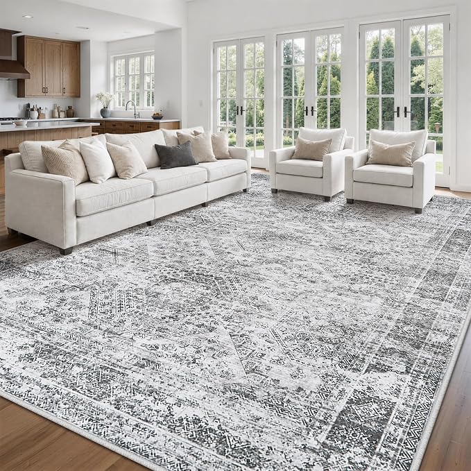 Aelenmu 9x12 Area Rugs for Living Room Washable Bedroom Dining Room Grey | - Image 3