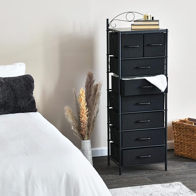 Household Essentials Black Oak & Iron Eight-Drawer Tower - Image 2