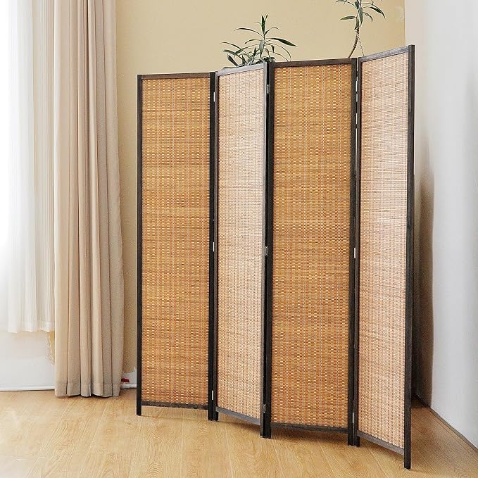 4 Panel Bamboo Room Divider Screen, 5.6 FT Tall Bamboo Divider Folding Panel - Image 3
