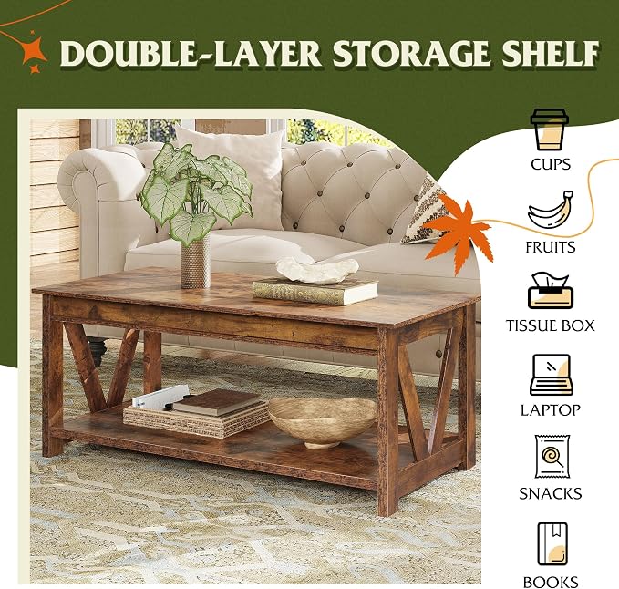 WLIVE Coffee Table, Wood Center Table - Image 7