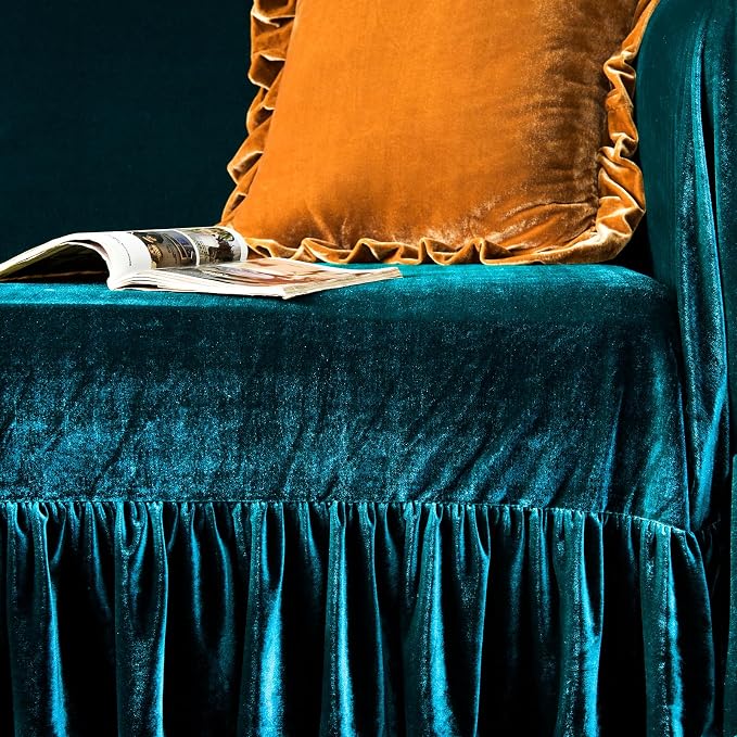 GLORY SEASON Velvet Sofa Cover Soft Decorative Luxurious Solid Exquisite Ruffle - Image 6