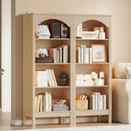Arched Bookshelf with 4 Tier Open Shelves, Study and Living Room, Natural Oak - Image 3