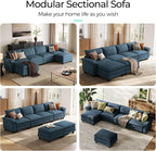 LINSY HOME 157" Modular U-Shaped Sectional Sofa, 4-Seat Corduroy Modern Cloud - Image 7