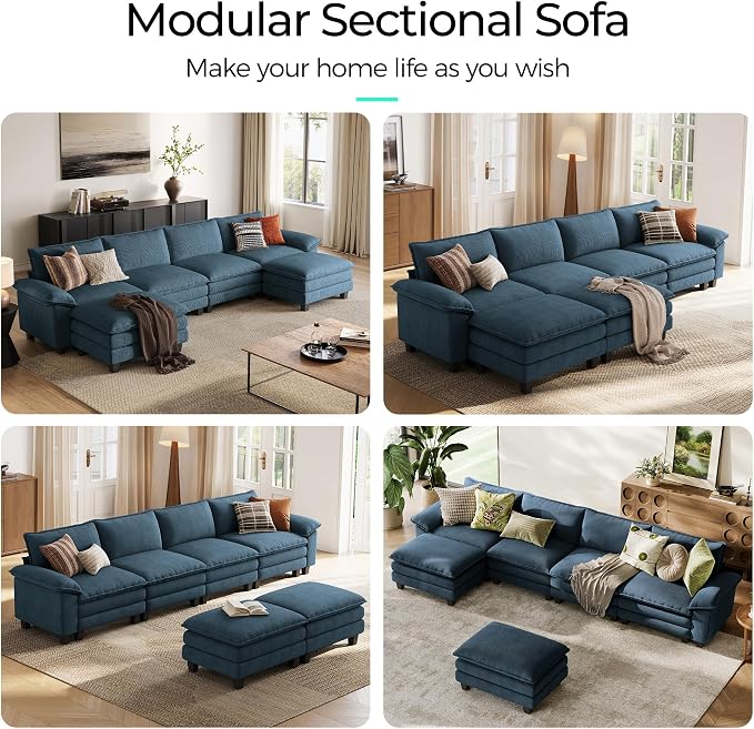 LINSY HOME 157" Modular U-Shaped Sectional Sofa, 4-Seat Corduroy Modern Cloud - Image 7