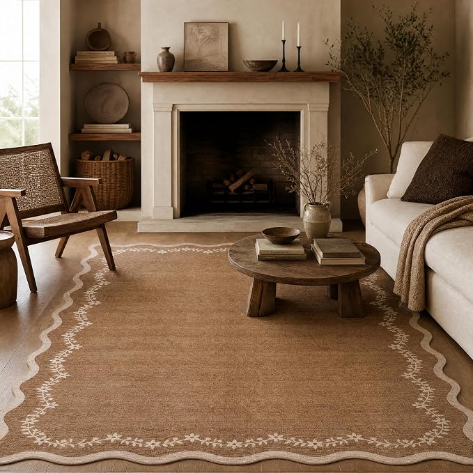 GarveeHome 5x7 Scalloped Area Rug Brown Washable Bedroom Living Room Rug | Soft by GarveeHome