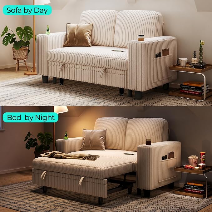 LINSY HOME Sectional Sleeper Sofa Bed, Corduroy Pull Out Couch - Image 4