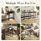 SUPER DEAL Nesting Tables Set of 3, Industrial C Shaped End Table Stackable - Image 4