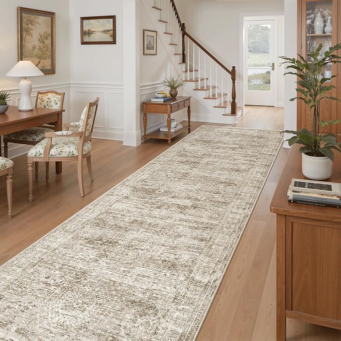Soalmost Washable 3x10 Hallway Runner Rug Non-Slip Kitchen Entry Rugs Brown | - Image 2