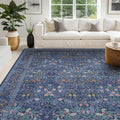 Dark Blue Living Room Rug 8x10, Vintage Floral Washable Area Rugs by HazoHaus