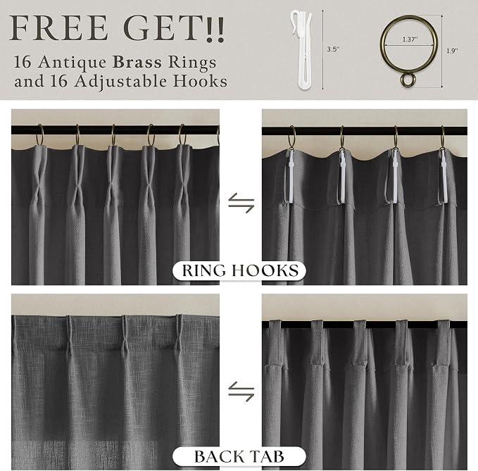 Pinch Pleat Modern Charcoal Grey Semi Sheer Thick Linen Curtains 50Wx80L | - Image 5